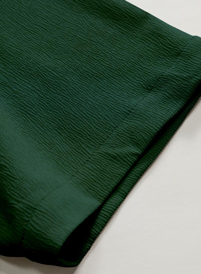 Take Two Men Dark Green Mandarin Collar Short Sleeve Shirt - Image 4